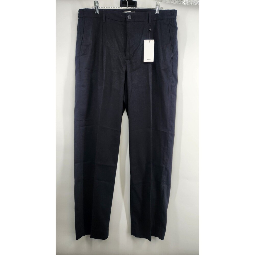 MANGO Men's 34 Night Blue Slim Fit Cotton Pleated Pants NWT